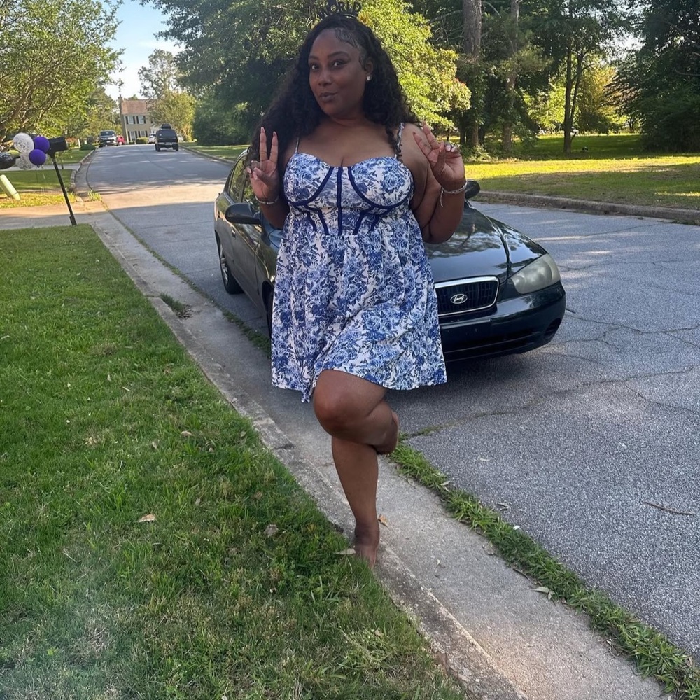 Blue and White Floral Dress